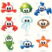 little sea animals vector graphics