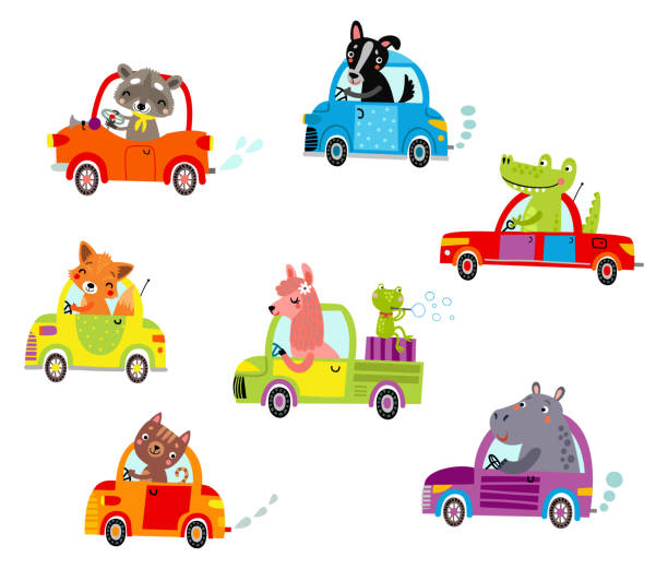 bildbanksillustrationer, clip art samt tecknat material och ikoner med djur på en bilar - friends riding