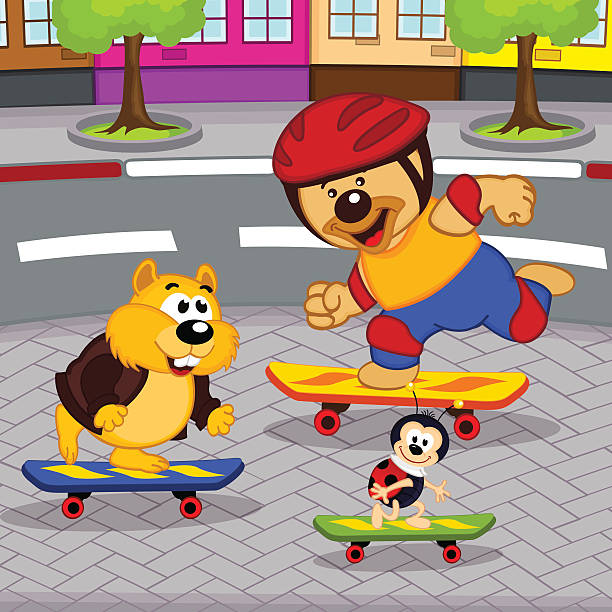 animals on skateboards animals on skateboards - vector illustration, eps teddy ray stock illustrations