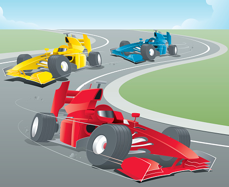 Animated sports cars racing around a bend