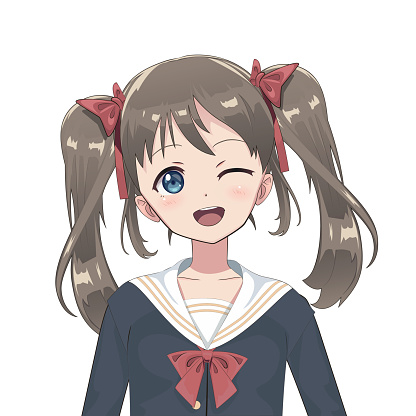 Anime Schoolgirl Cartoon Character In Japanese Classical Style