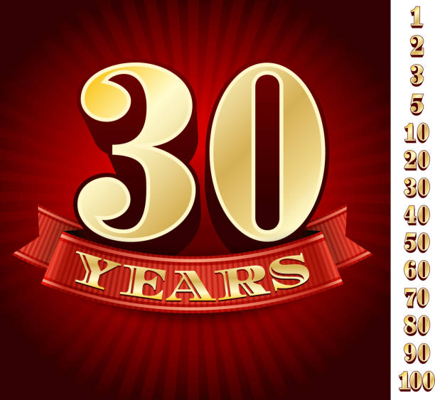 Anniversary Badges Red and Gold Collection Background Anniversary Badges Red and Gold Collection Background 30 39 years stock illustrations