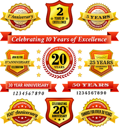 Anniversary Badges Red and Gold Set