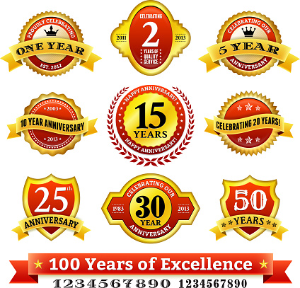 Anniversary Badges Red and Gold Set