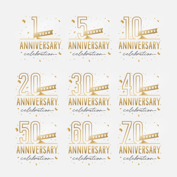 Anniversary celebration golden template set. Vector illustration. Anniversary celebration golden template set. Shiny gold numbers with confetti around. Vector illustration. 20 24 years stock illustrations