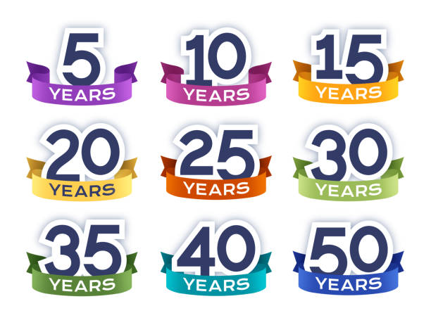 Anniversary Celebration Year Numbers Anniversary year celebration numbers badges symbols on white background. anniversary stock illustrations