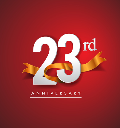 Anniversary design with golden ribbon isolated on red elegance background