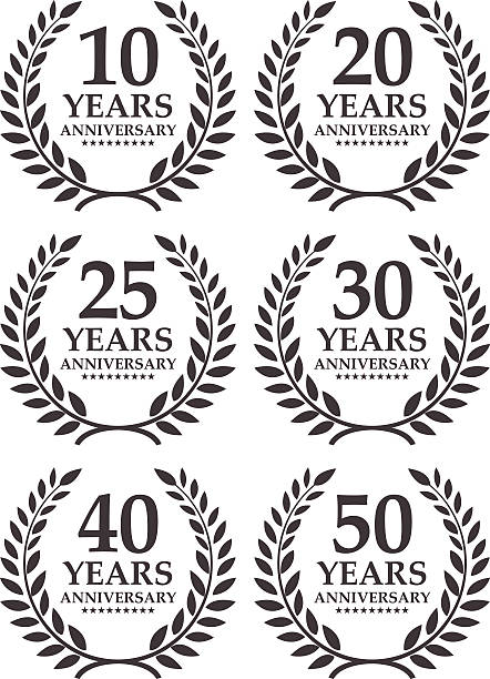 Anniversary emblem Vector of black and white color anniversary emblem for 10, 20, 25, 30, 40 and 50 years. 20 29 years stock illustrations