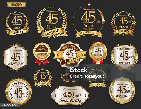 istock Anniversary golden laurel wreath and badges vector collection 852271938