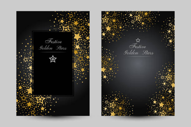 Anniversary luxury backgrounds with gold stars decoration. Anniversary luxury backgrounds with gold stars decoration. Vertical posters with decorative elements anniversary borders stock illustrations