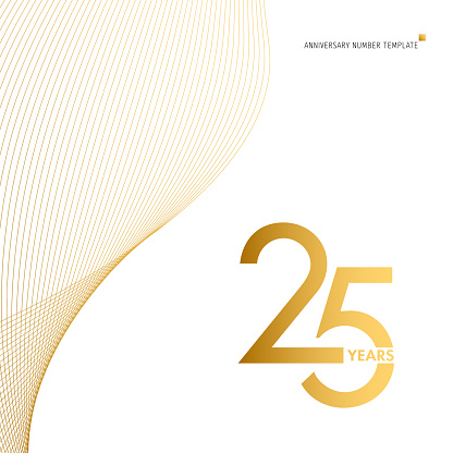Anniversary number symbol template isolated, gold colored number, anniversary symbol stock illustration. Number template with wave shape.