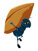 Ant and Cidada Fable Illustration. Ant Walking. Vectoral Art for Children Books, Covers, Magazines, Web Pages and Blogs.