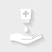 istock Antibacterial sanitizer gel for hand. Icon with long shadow on blank background - Flat Design 1382129805