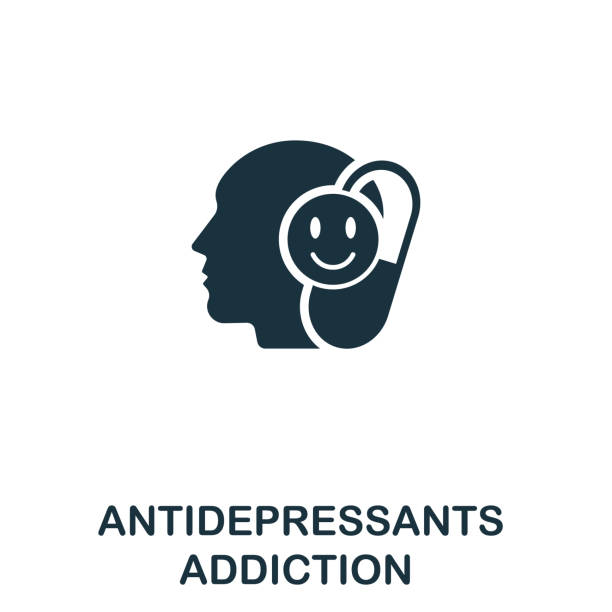 ilustraciones, imágenes clip art, dibujos animados e iconos de stock de icono de antidepresivos. ilustración simple de la colección de adicciones. icono de creative antidepressants para diseño web, plantillas, infografías - foto triste para perfil