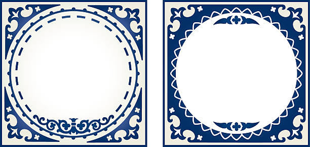 Antique Dutch Delft Blue tiles Delft blue designs - room for text, illustration or photos - or use elements separately for your design dutch culture stock illustrations