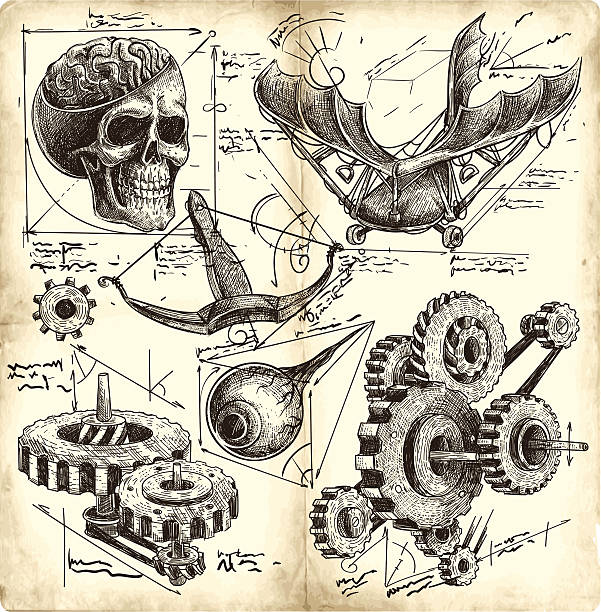 antique engineering drawings antique engineering drawings in Leonardo da Vinci style leonardo da vinci anatomy stock illustrations