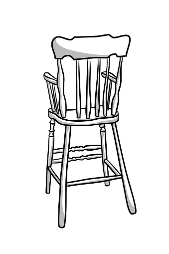 Antique vintage highchair made of solid wood in this sketch vector illustration