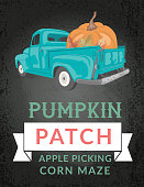 istock Antique Truck With Pumpkins And Harvest festival Sign 1343539943