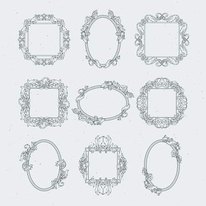 Antique victorian picture frames. Vector set in baroque style