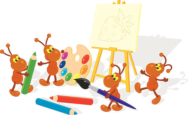 Ants artists Vector clip-art illustration of funny small ants drawing a picture on a canvas ant clipart pictures stock illustrations