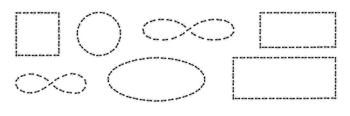 Ants path shaping infinity sign, square and circle boders. Ant trail isolated in white background. Vector illustration