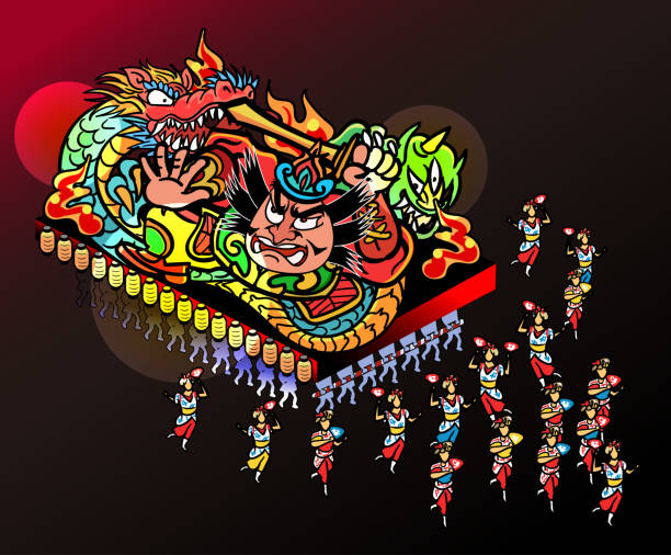 illustrazioni stock, clip art, cartoni animati e icone di tendenza di aomori nebuta festival- con sfondo - tomori