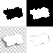 Map of Aosta Valley for your own design. Four maps with editable stroke included in the bundle: - One black map on a white background. - One blank map on a black background. - One white map with shadow on a blank background (for easy change background or texture). - One line map with only a thin black outline (in a line art style). The layers are named to facilitate your customization. Vector Illustration (EPS10, well layered and grouped). Easy to edit, manipulate, resize or colorize. Vector and Jpeg file of different sizes.