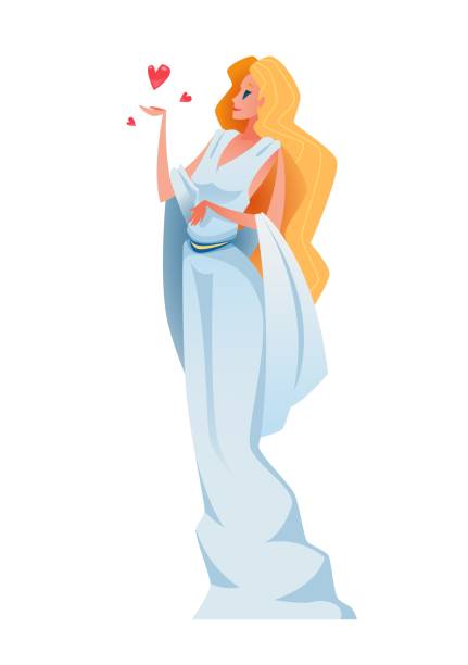 Aphrodite ancient greek goddess mythological deity of olympia Aphrodite. Ancient greek goddess with hearts over her hand. The mythological deity of Olympia. Vector illustration. mount olympus stock illustrations