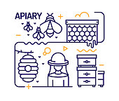 Apiary Concept, Line Style Vector Illustration
