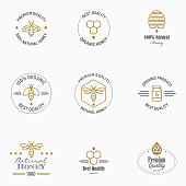 Badges with apiculture icons. Eps8. All design elements are layered and grouped. 