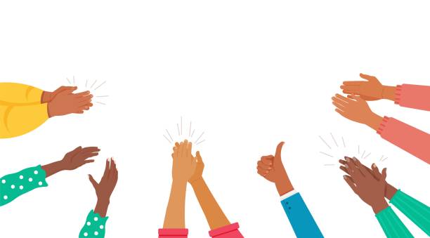 Applaud hands of multicultural people crowd giving respect vector art illustration