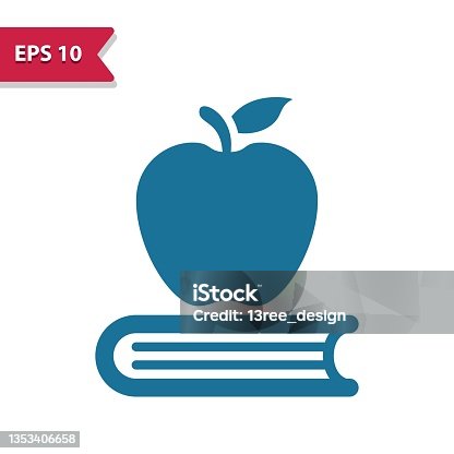 istock Apple And Book Icon. School, Education 1353406658