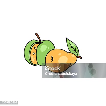 istock Apple and pear in colored doodle style, vector illustration isolated on white background. 1359180809