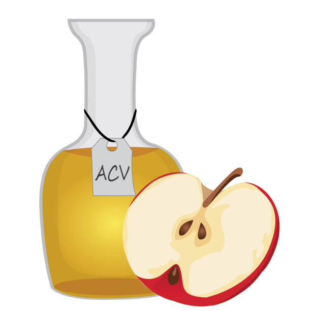 яблочный уксус и половина иллюстрации яблочного вектора - apple vinegar sto...