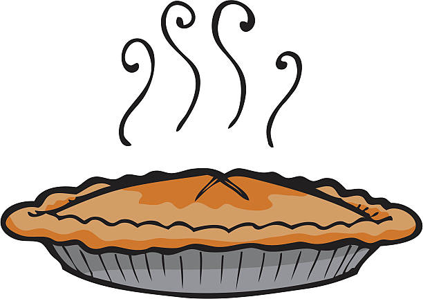 Apple Pie Clip art style illustration of hot pie with a well-formed pie crust, sitting in a pie tin, isolated on a white background. part of a series on food. apple pie stock illustrations