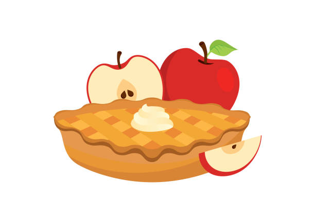 Apple Pie with apples icon vector Cake with whipped cream vector. Dessert with apples vector. Classic american pie clip art. Apple Pie icon isolated on a white background apple pie stock illustrations
