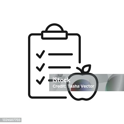 istock Apple with checklist line icon. Healthy diet concept. 1324507703