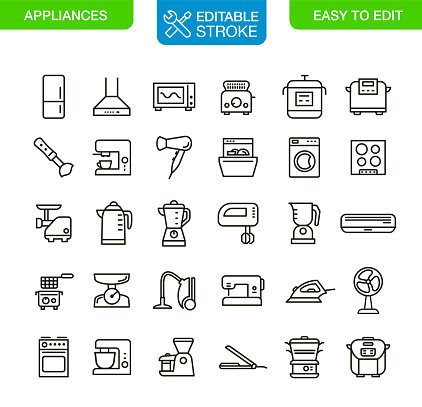 Appliances Icons Set, Editable Stroke