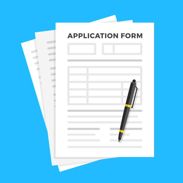 Application form and pen. Claim form, paperwork concepts. Flat design. Vector illustration  application form stock illustrations