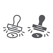 istock Approval stamp line and glyph icon, allow and stamper, rubber stamp sign, vector graphics, a linear pattern on a white background. 1159209812