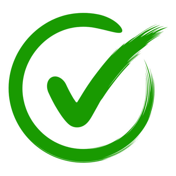 ilustrações, clipart, desenhos animados e ícones de marca de verificação de símbolo de aprovação em um círculo, desenhado à mão, verde sinal vector okey lista de aprovação ou de desenvolvimento. marca de escolha pessoal - check