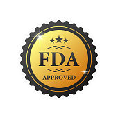 FDA approved gold rubber stamp on white background. Realistic object. Vector illustration