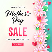 istock Нappy Mother's Day Sale background with beautiful chamomile flowers. 1145040700