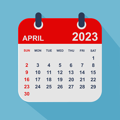 Flat Icon Calendar April 2022 on a blue background. April 2023 Calendar Leaf. Week starts on Sunday. Business vector illustration.