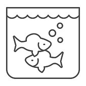 Aquarium with fish thin line icon, Fish market concept, underwater aquarium house sign on white background, Aquarium tank icon in outline style for mobile concept and web design. Vector graphics