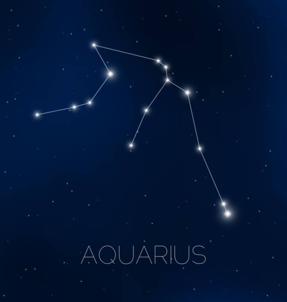 Aquarius constellation in night sky Aquarius constellation in night sky aquarius astrology sign stock illustrations