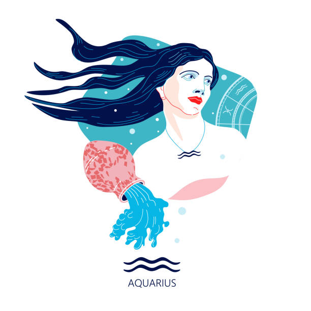 Aquarius zodiac sign. The symbol of the astrological horoscope. Aquarius zodiac sign. The symbol of the astrological horoscope. Vector illustration. Portrait of a girl. aquarius astrology sign stock illustrations