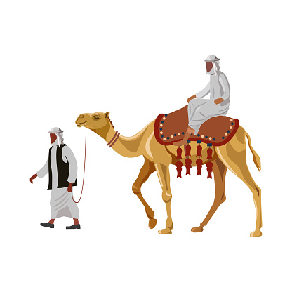 Arab man riding a camel