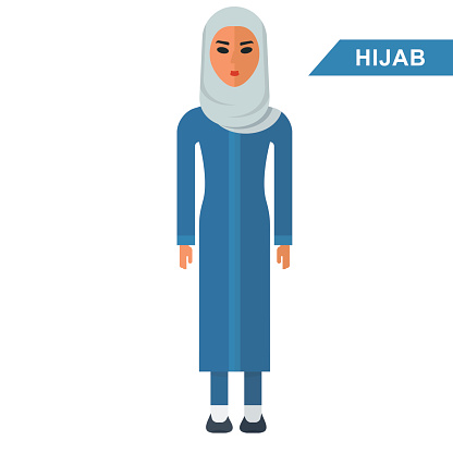 Arabian woman wear hijab. Traditional Islamic Muslim clothing. Flat vector cartoon illustration. Flat vector cartoon illustration. Objects isolated on a white background.