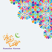 Arabic arabesque design greeting card for Ramadan Kareem,Islamic colorful pattern vector illustration.